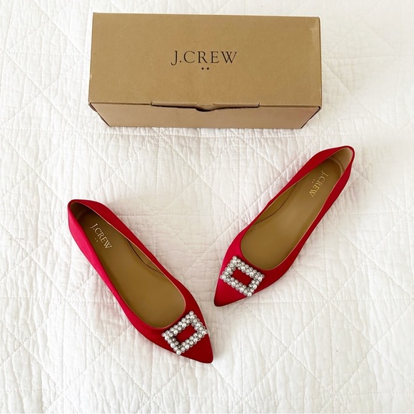 J. Crew Shoes - NEW J CREW Crystal Embellished Pointed Toe Flats Deep Ruby Red 8 NIB